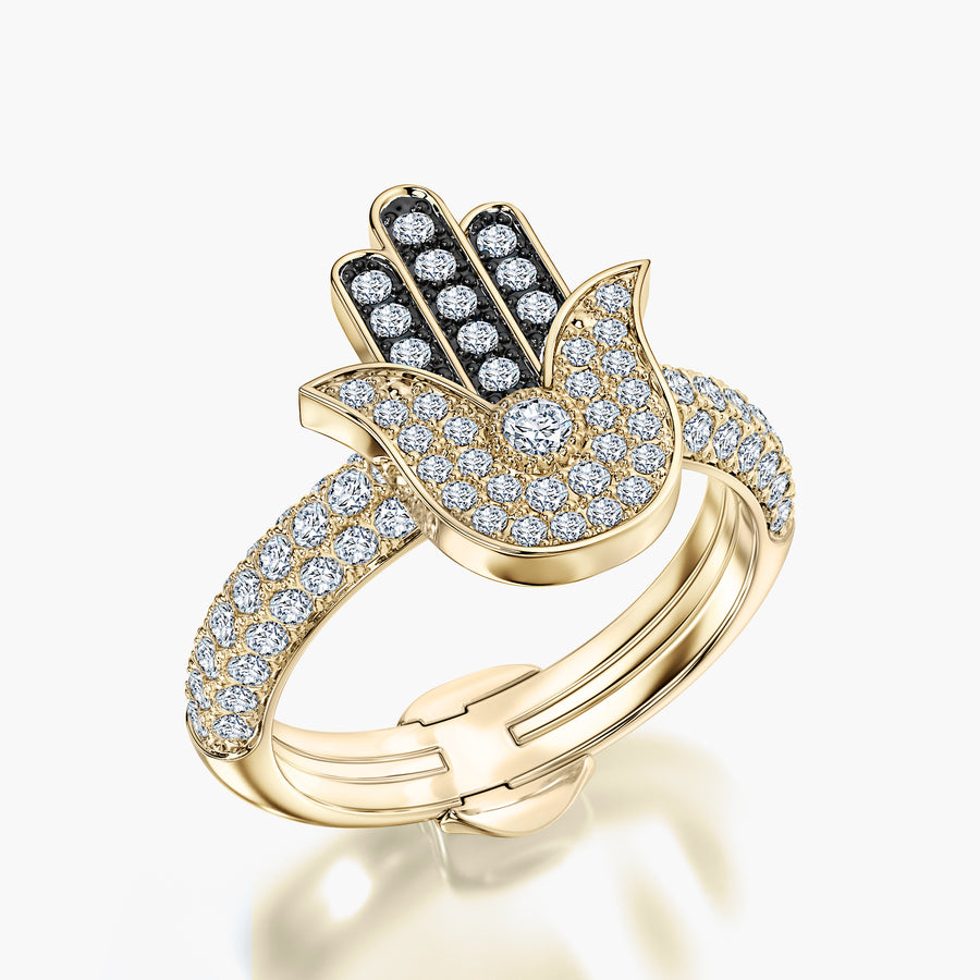 Pave Dome ring & Charm Golden Hand