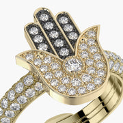 Pave Dome ring & Charm Golden Hand