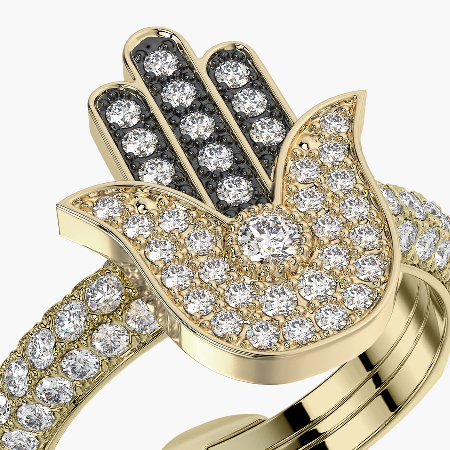 Pave Dome ring & Charm Golden Hand