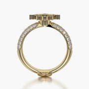 Pave Dome ring & Charm Golden Hand