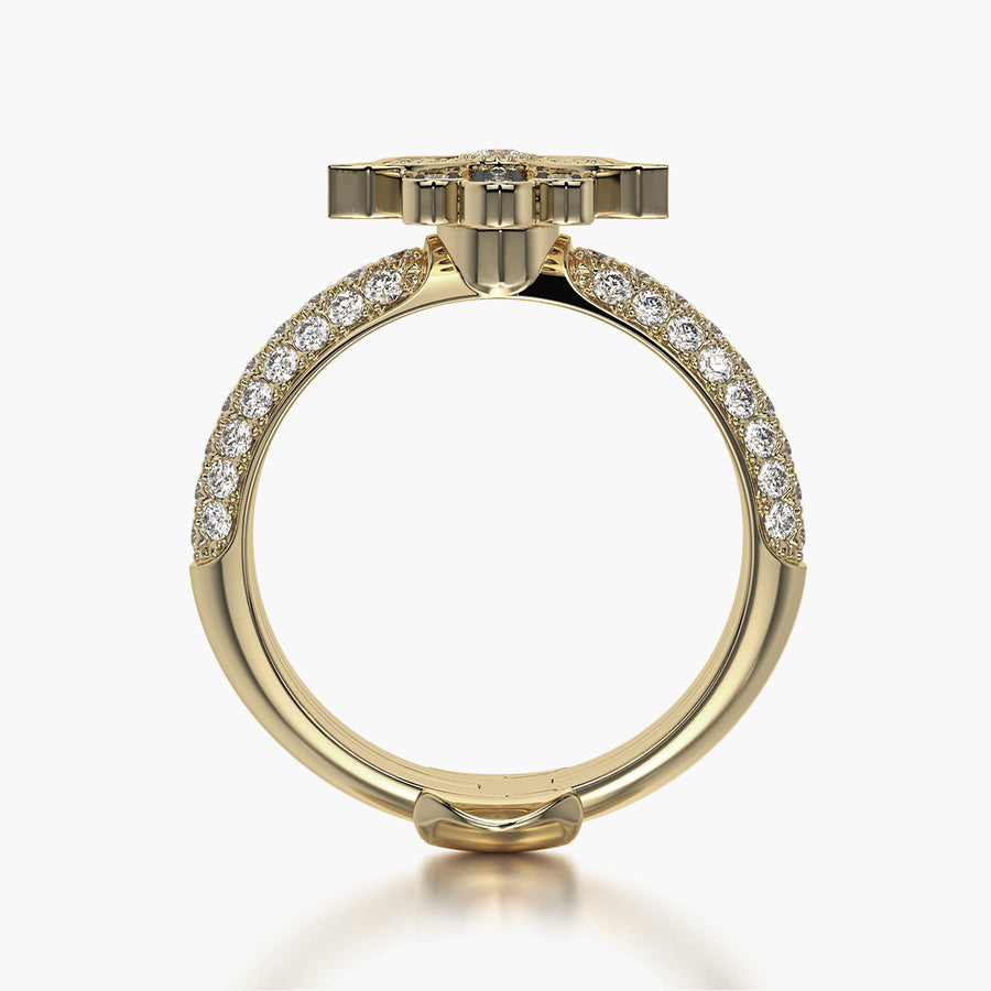 Pave Dome ring & Charm Golden Hand