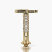Pave Dome ring & Charm Golden Hand