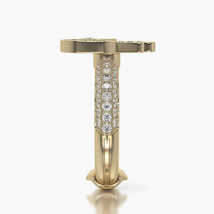 Pave Dome ring & Charm Golden Hand