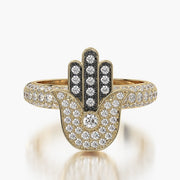 Pave Dome ring & Charm Golden Hand