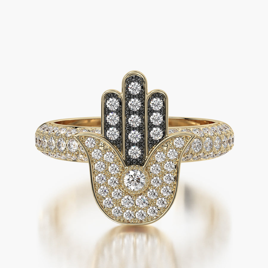 Pave Dome ring & Charm Golden Hand