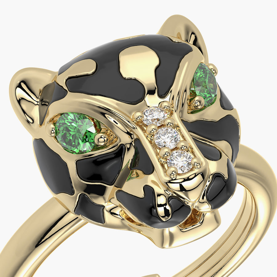 Rounded ring & Charm Golden Panther