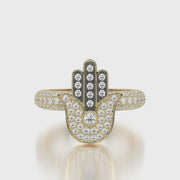 Pave Dome ring & Charm Golden Hand